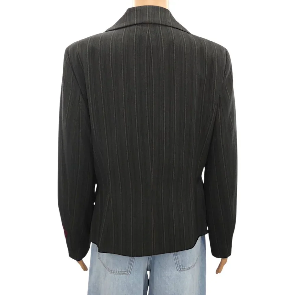 Embroidered Floral Pinstripe Blazer Size 8 Black Whimsigoth Boho Grunge Y2K - Picture 3 of 9